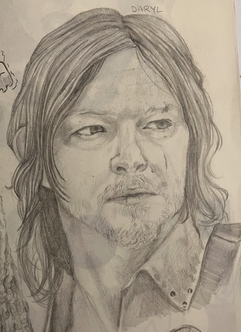 a pencil realism drawing of The Walking Dead's Daryl Dixon