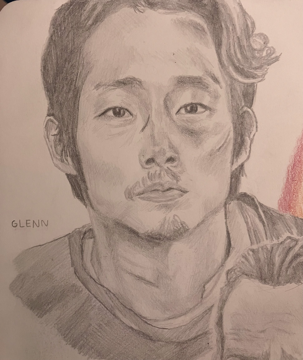 a pencil realism drawing of The Walking Dead's Glenn Rhee