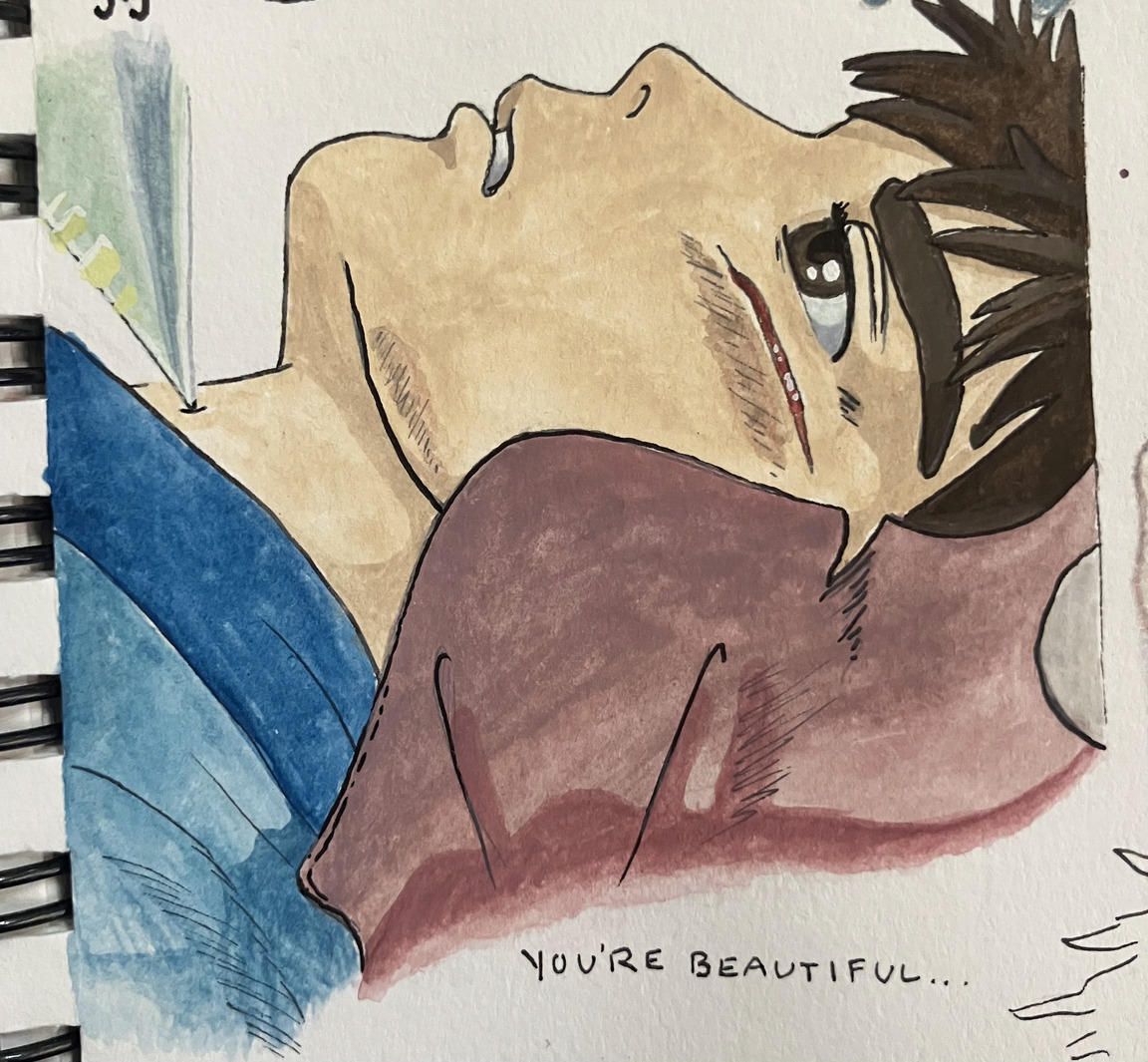 a watercolor and ink recreation of Hayao Miyazaki's Ashitaka from "Princess Mononoke"